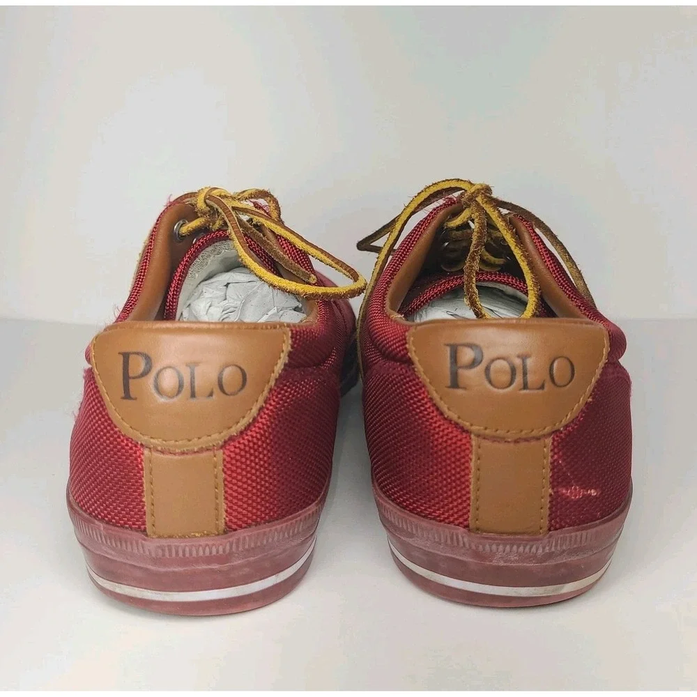 Polo Ralph Lauren Vaughn Shoes Mens 10.5 D Red Canvas Leather Low Top Sneakers